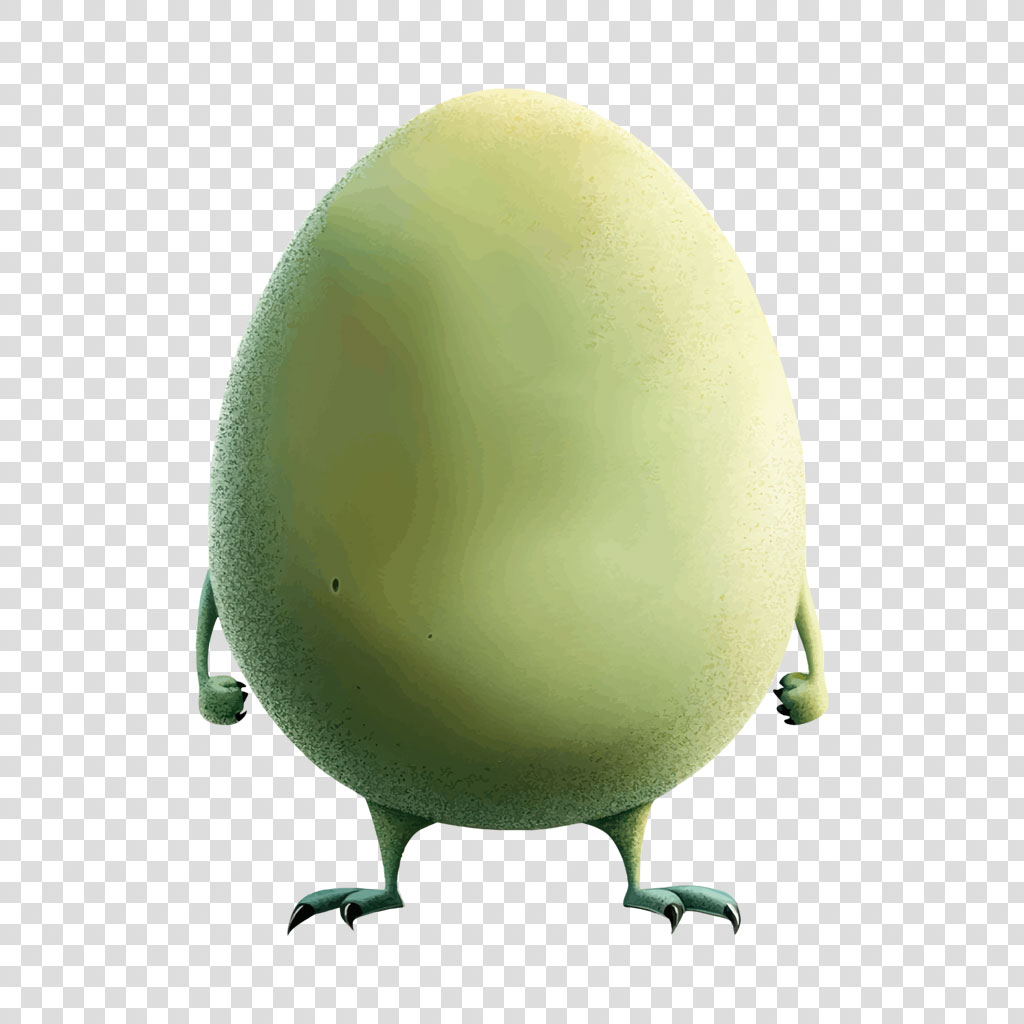 A green fruit with arms and legs
