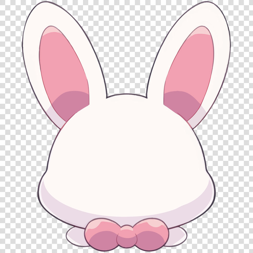 Cartoon bunny head with pink ears and bow