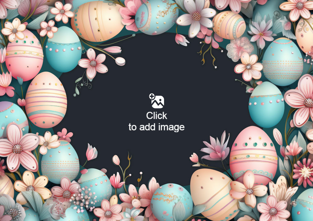 Easter eggs and flowers framing a dark background