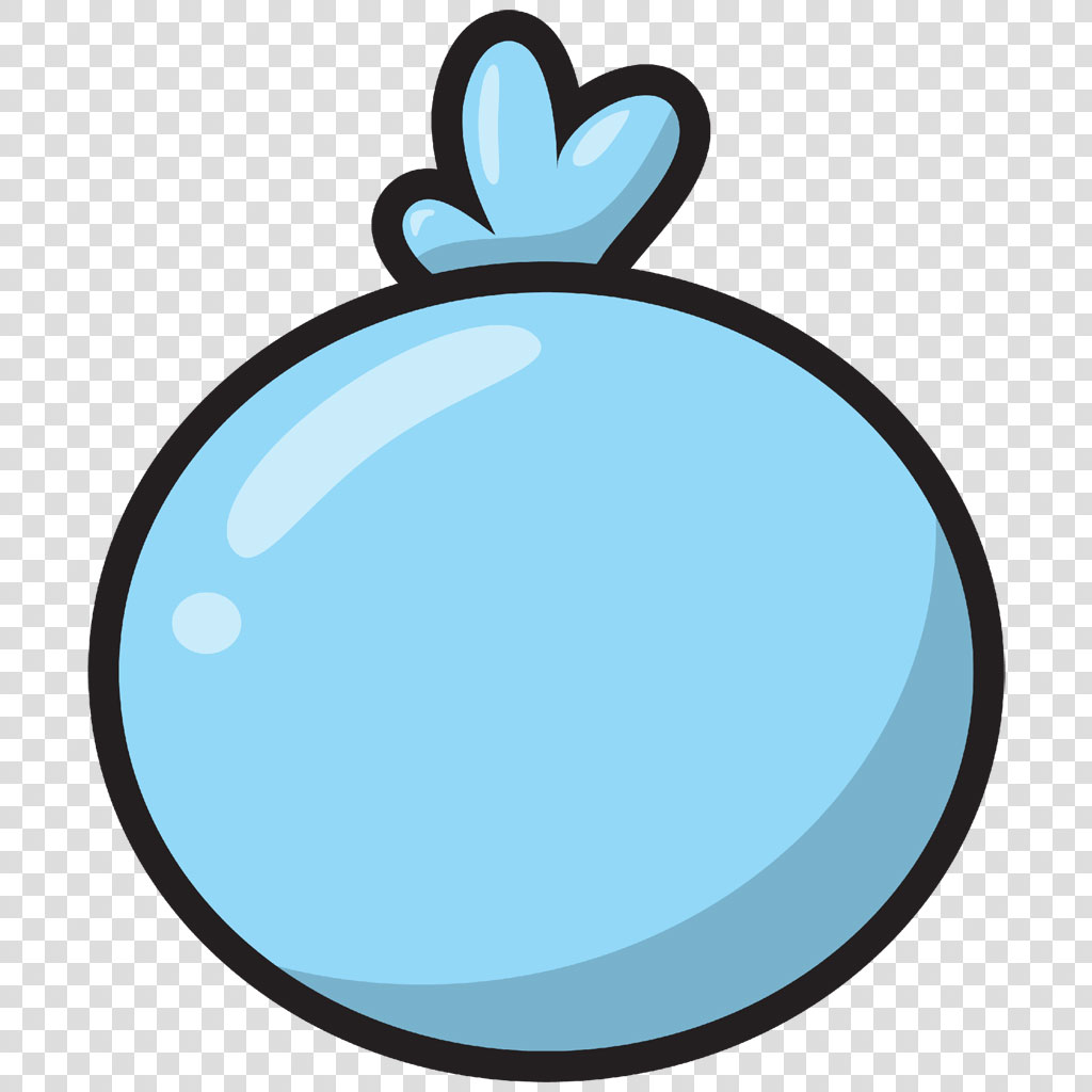 A light blue cartoon bomb with a black outline and a small loop at the top.