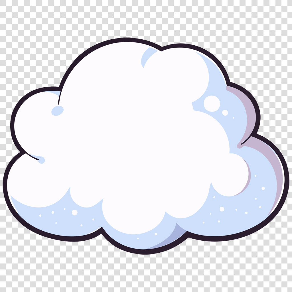 A cartoon-style cloud with white and blue hues and a black outline.