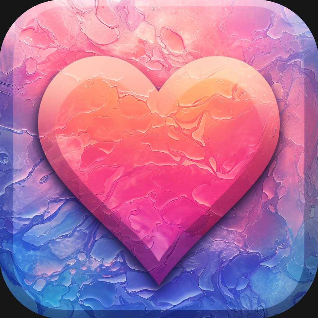 A 3D heart icon with a pink to orange gradient and textured surface.