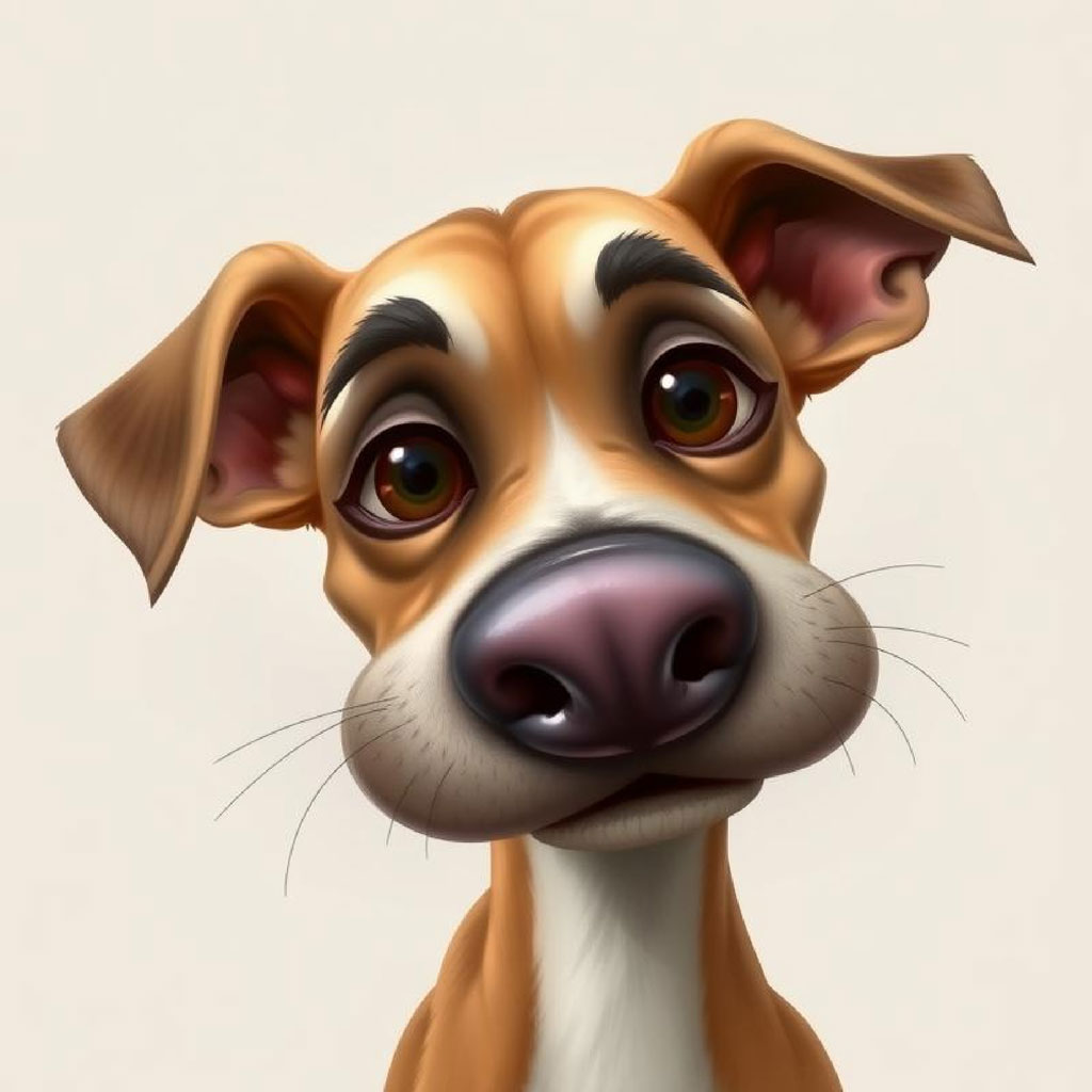 Caricature of a smiling man with black glasses and dark hair