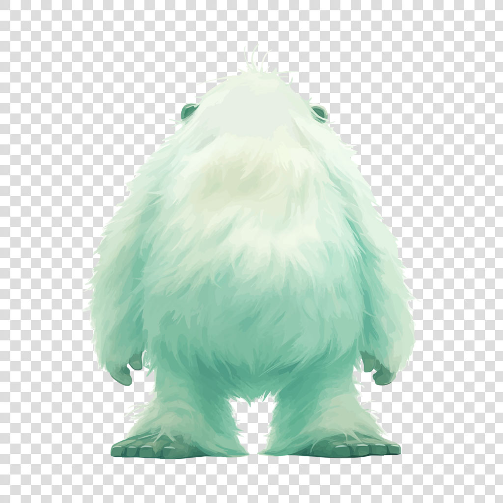 A cute mint green monster plush toy with fluffy fur and green eyes