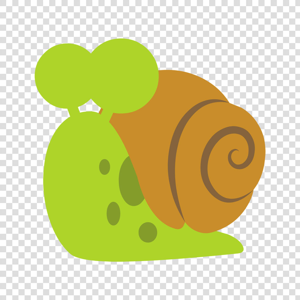 A cartoon snail with a green body and brown shell