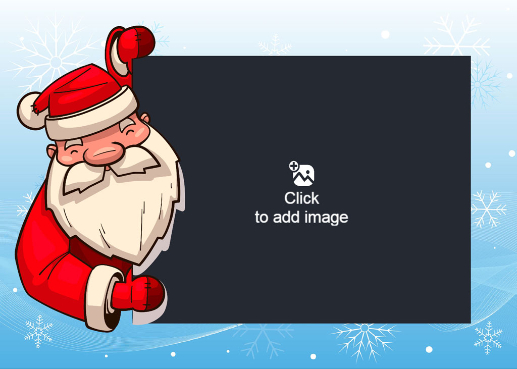 Santa Claus holding a dark blue sign