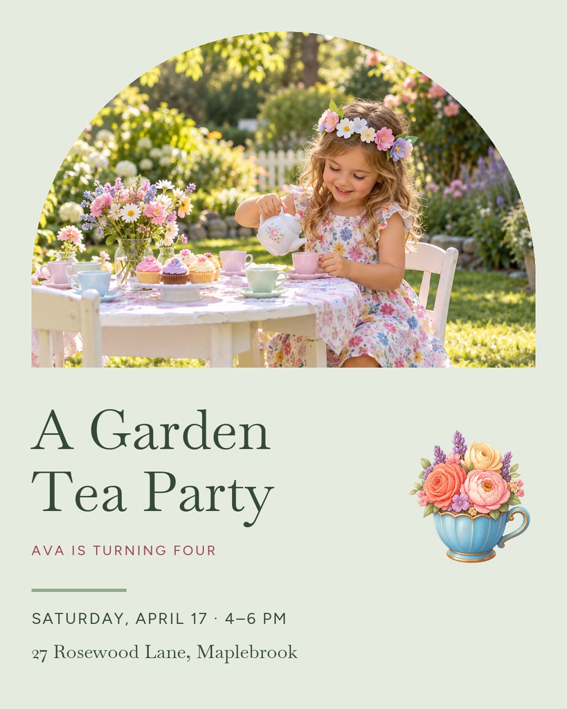 Preview for Garden Tea Party At Four Portrait Post Template