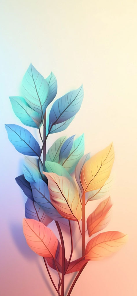 Stylized leaves in various colors on a pastel gradient