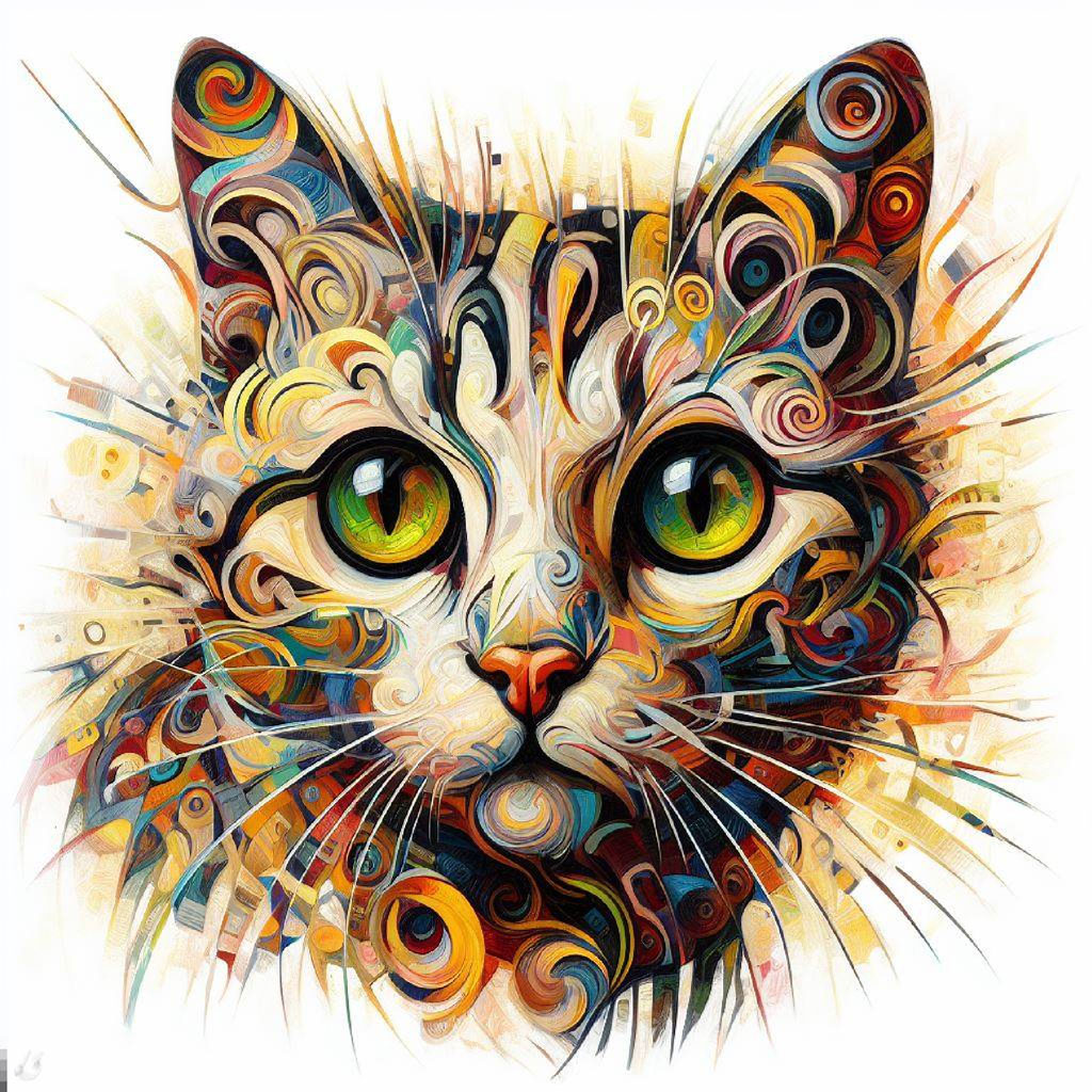 Colorful cat illustration with paint splatters