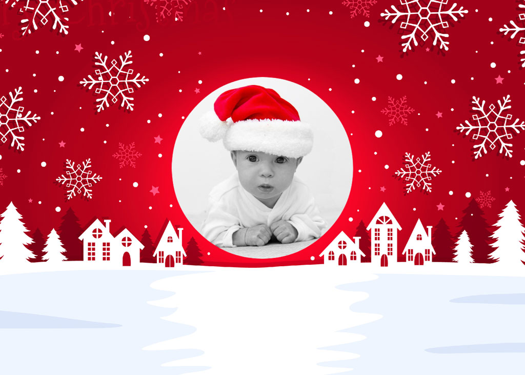 Baby in Santa hat on Christmas greeting card