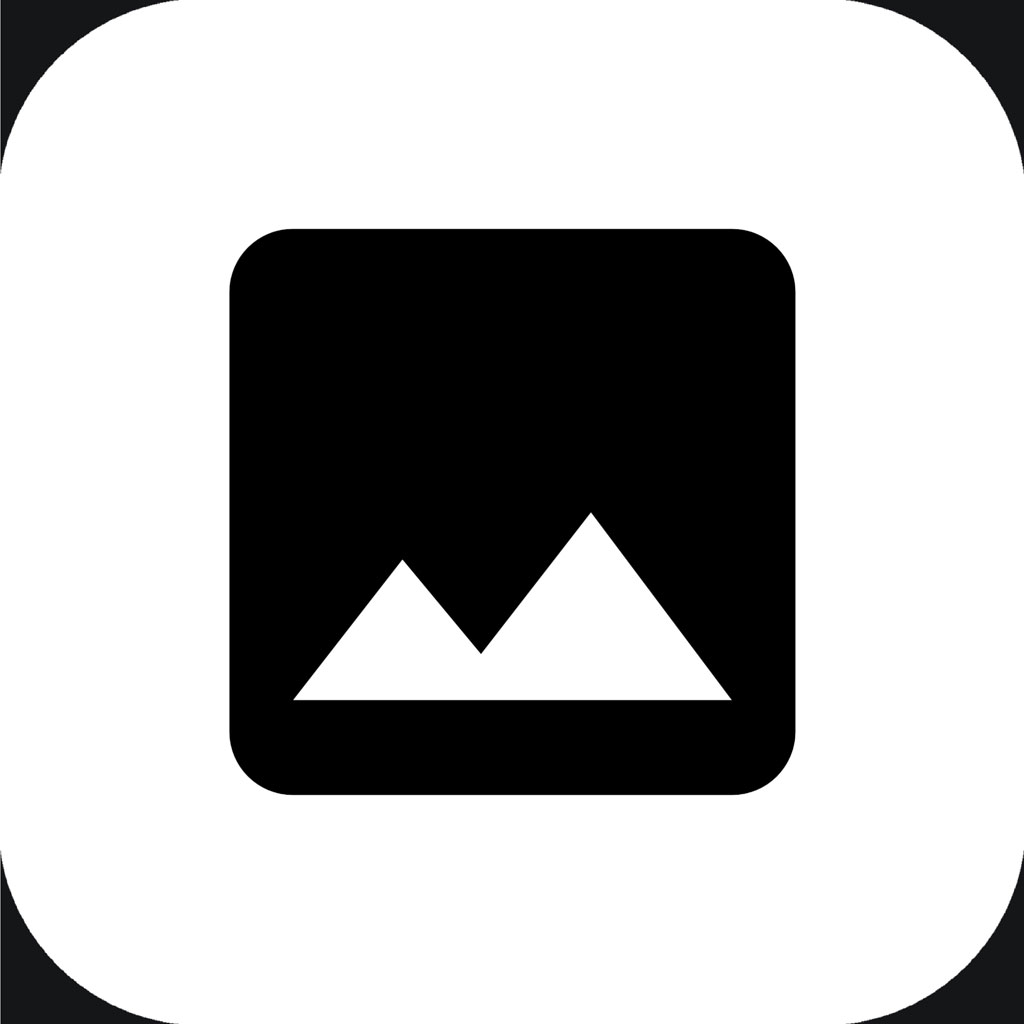 Image placeholder icon with two white mountains on a black square background