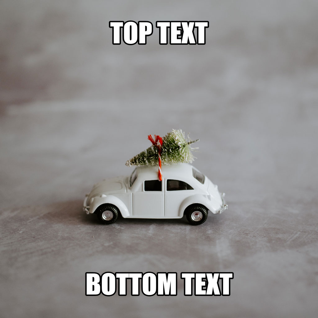Small white toy car with a Christmas tree on the roof