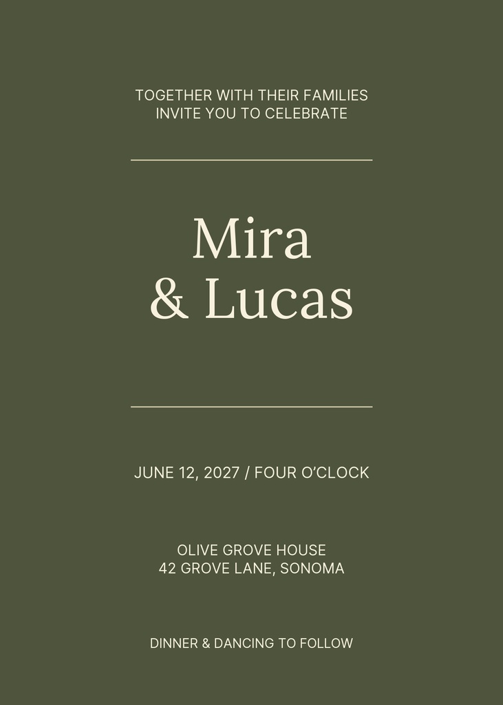 Preview for Olive Grove Promise 5 × 7 Invitation Template