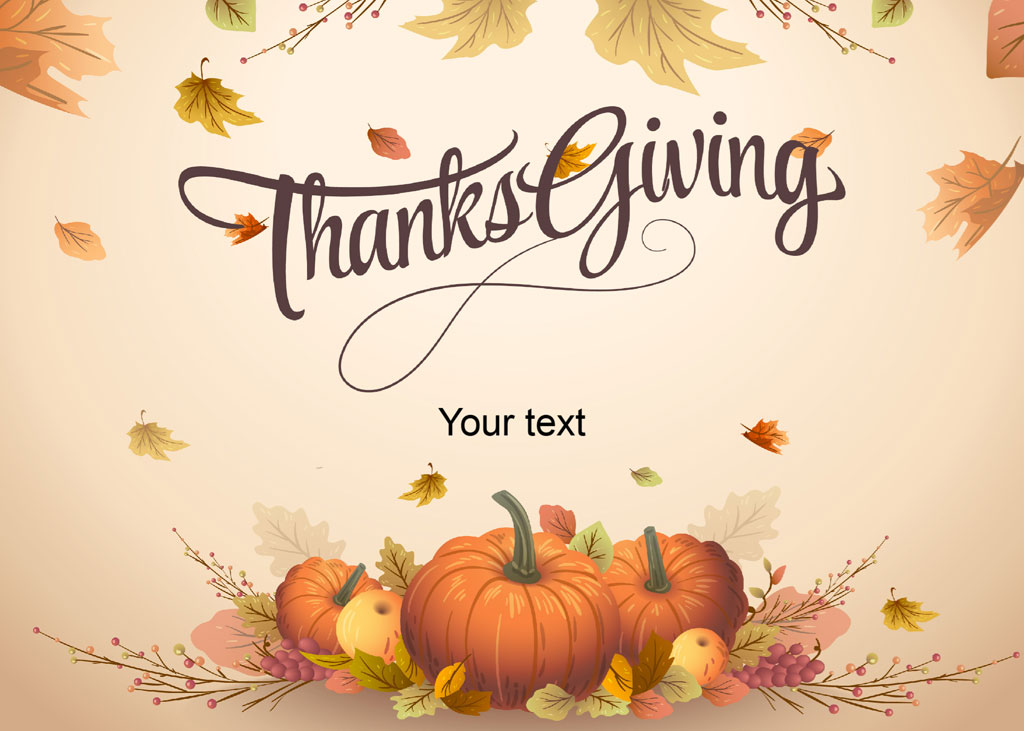 Thanksgiving template with pumpkins and leaves