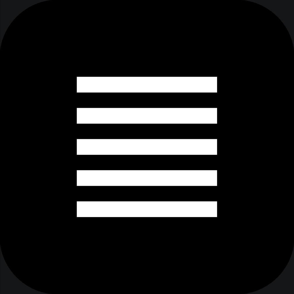 Text alignment icon with four white bars on a black rounded square background.