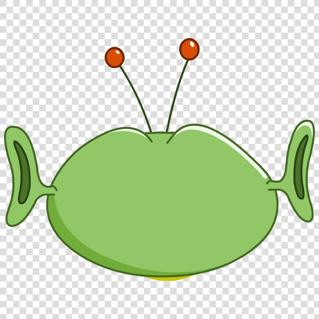 A cartoon alien with a green body and red antennae