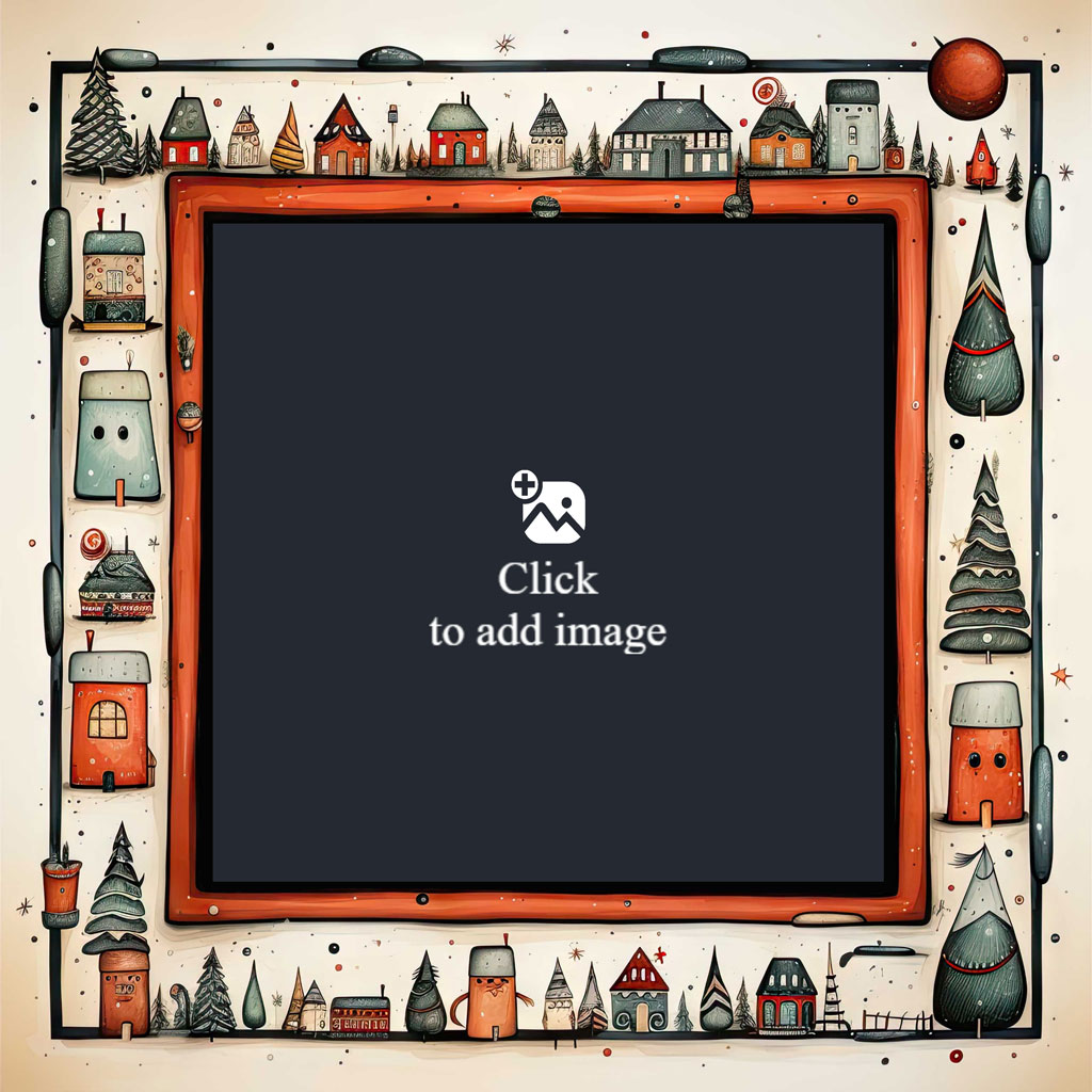 A family of three smiling together in a Christmas-themed frame