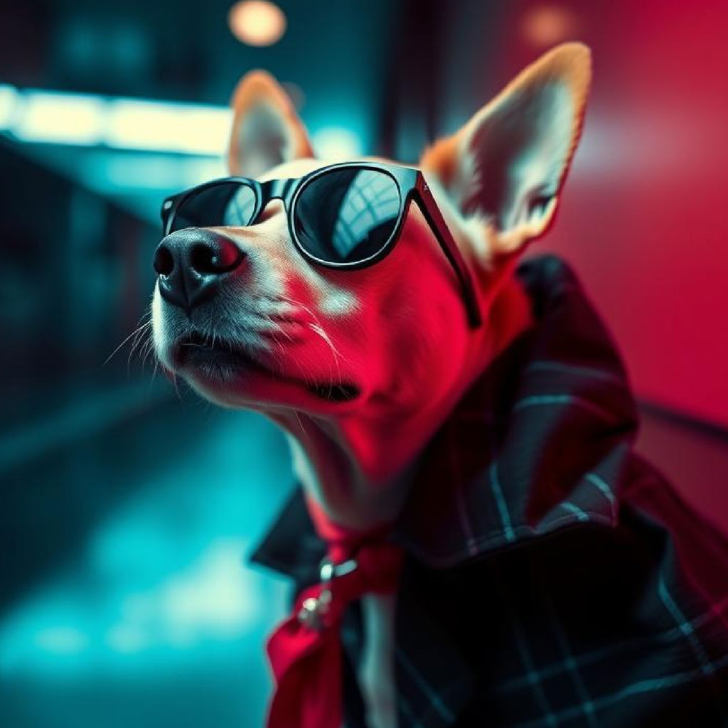 A fashionable woman in a luxurious outfit with a red belt and fur accents.