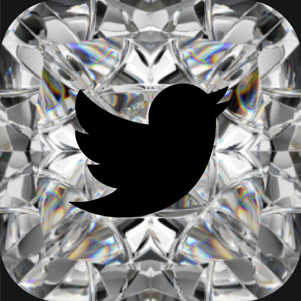 Twitter logo on a diamond background