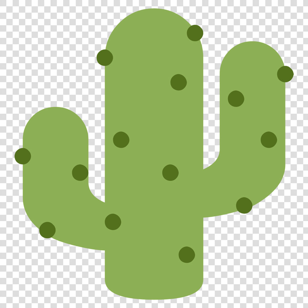 A stylized cactus with three main segments and numerous spines.