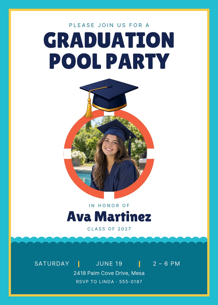 Preview for Graduate Pool Party 5 × 7 Invitation Template