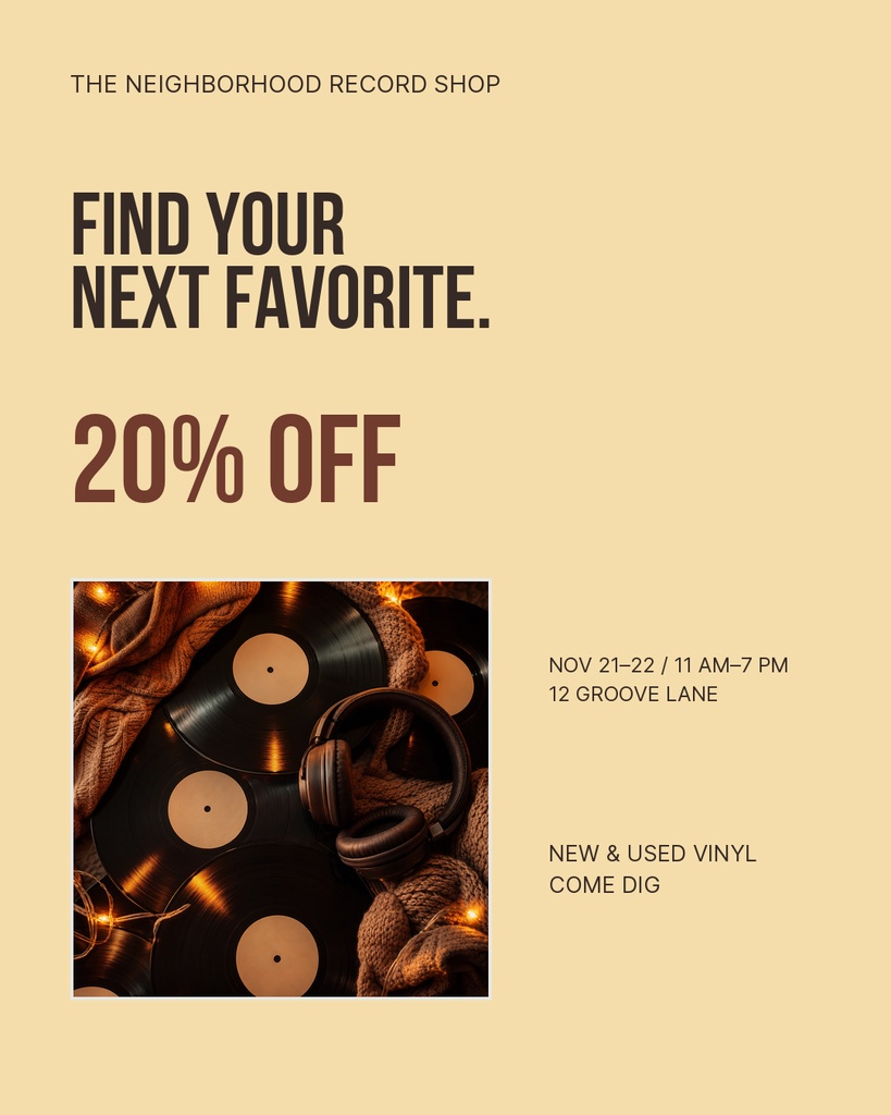 Preview for The Neighborhood Record Shop Portrait Post Template