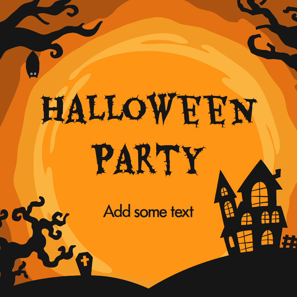 Halloween party invitation with haunted house and full moon