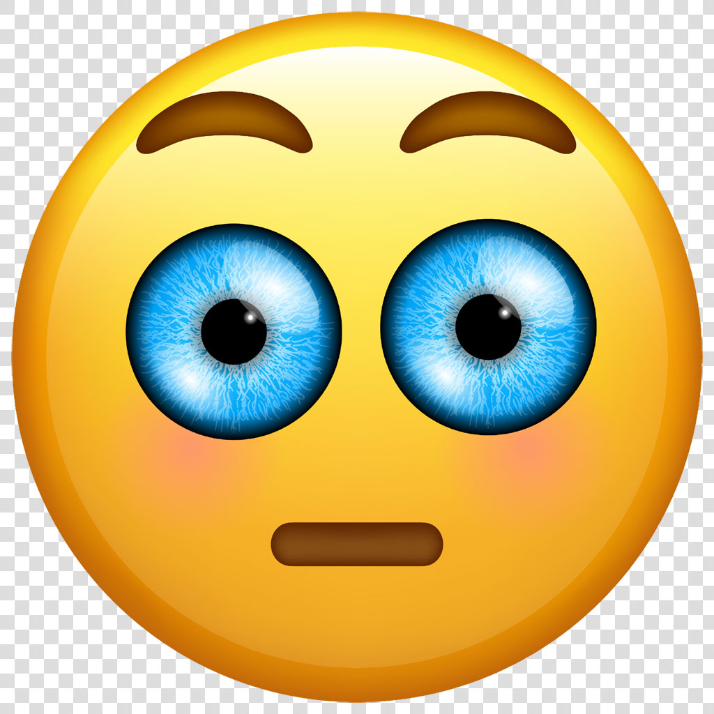 A yellow emoji with blue eyes and a surprised look