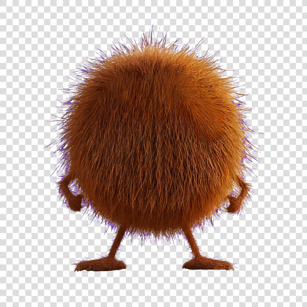 A cartoon character with a round, brown, furry body and two small legs.