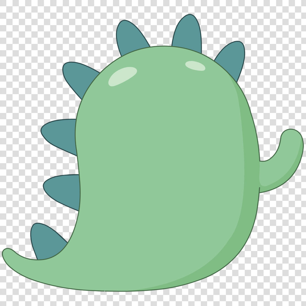 A cartoon monster with a green body and blue spikes