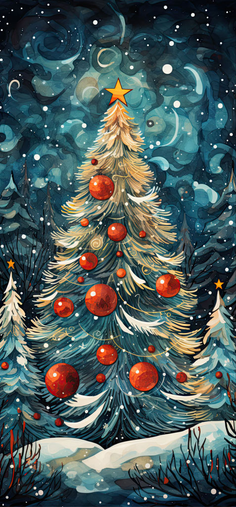 Christmas tree with red ornaments and golden star