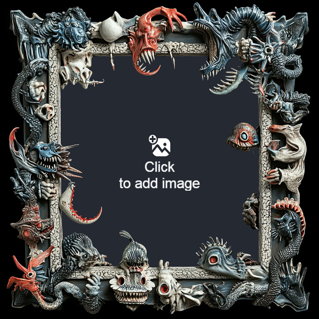 An ornate frame with monsters and creatures