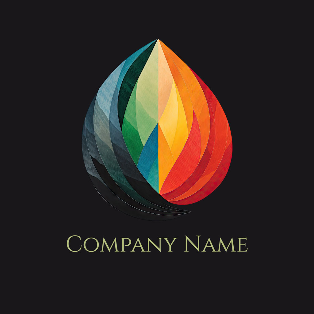 Colorful geometric leaf logo on black background