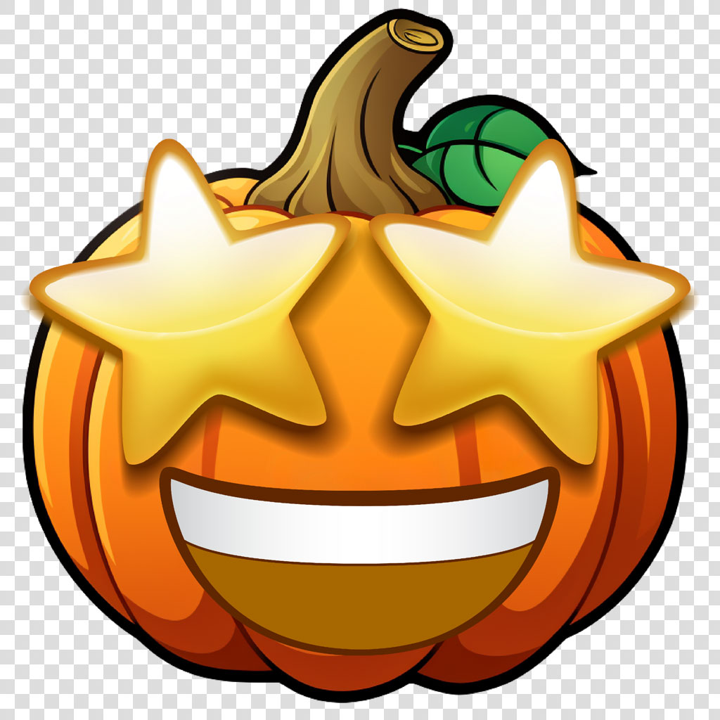Glowing pumpkin emoji with star eyes and a smile