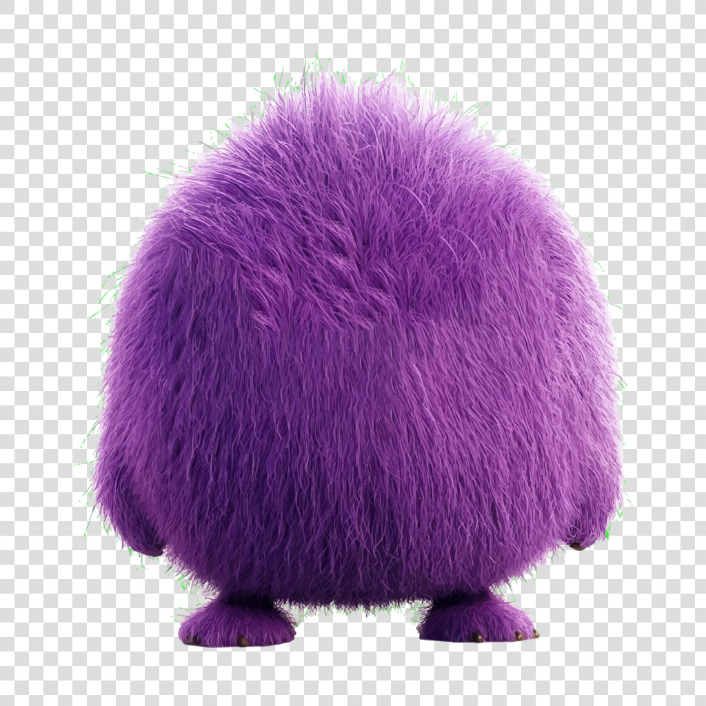 A purple, fuzzy creature with three legs