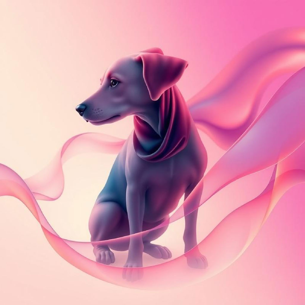 A woman with flowing hair and fabric around her, bathed in soft, pastel colors.