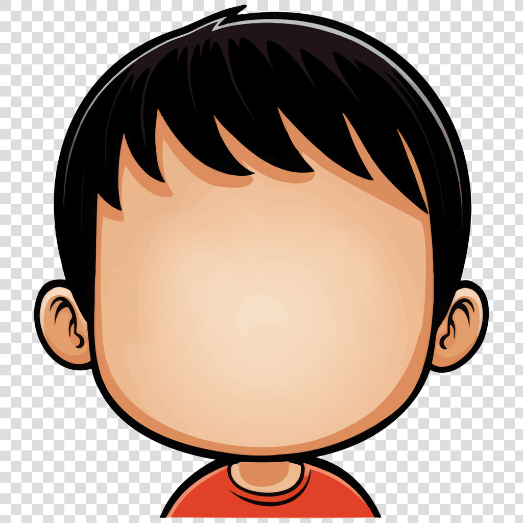 Cartoon boy with black hair and red shirt