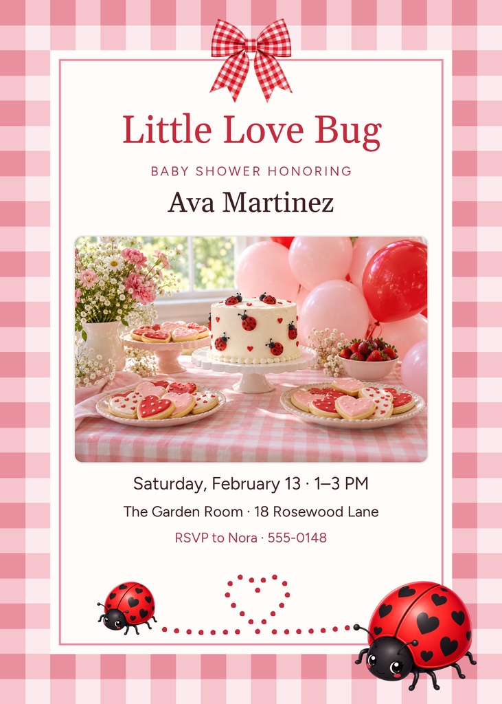 Preview for Love Bug Baby Shower 5 × 7 Invitation Template