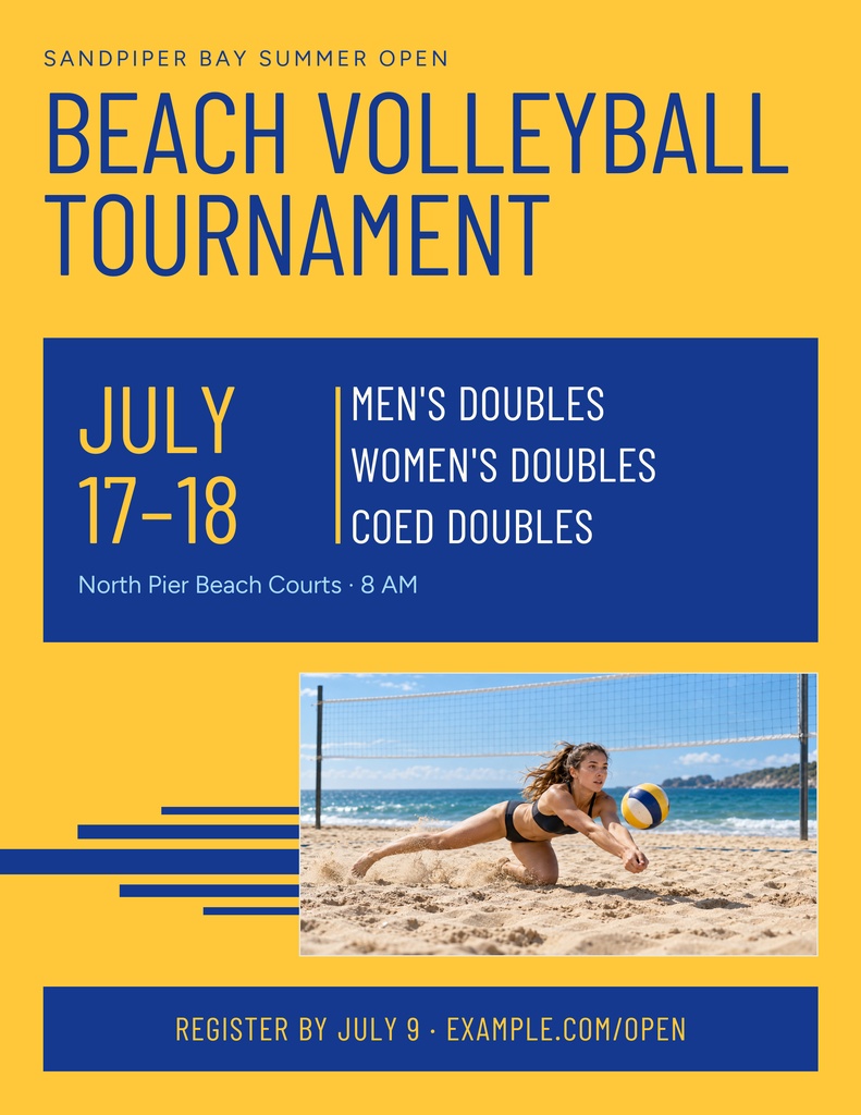 Preview for Summer Beach Volleyball Tournament Letter Flyer Template