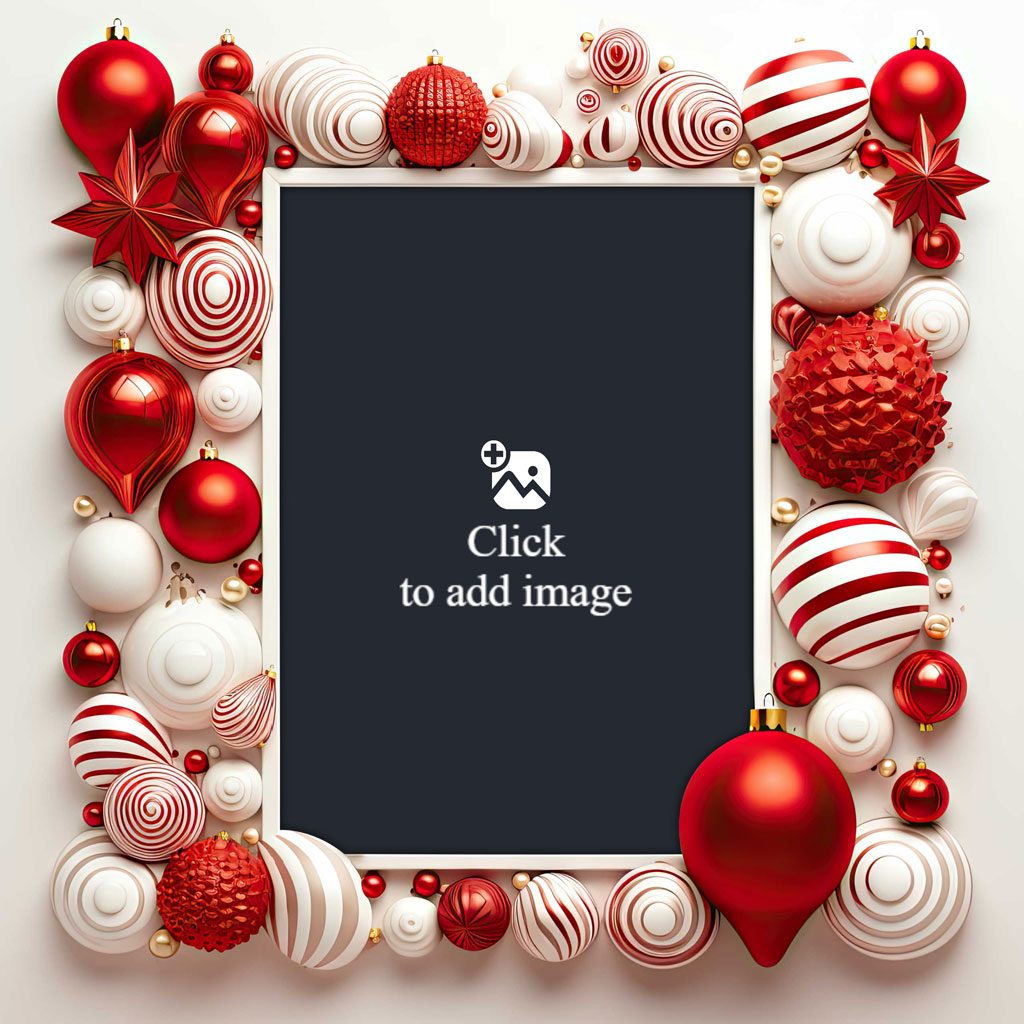 Family photo surrounded by Christmas ornaments