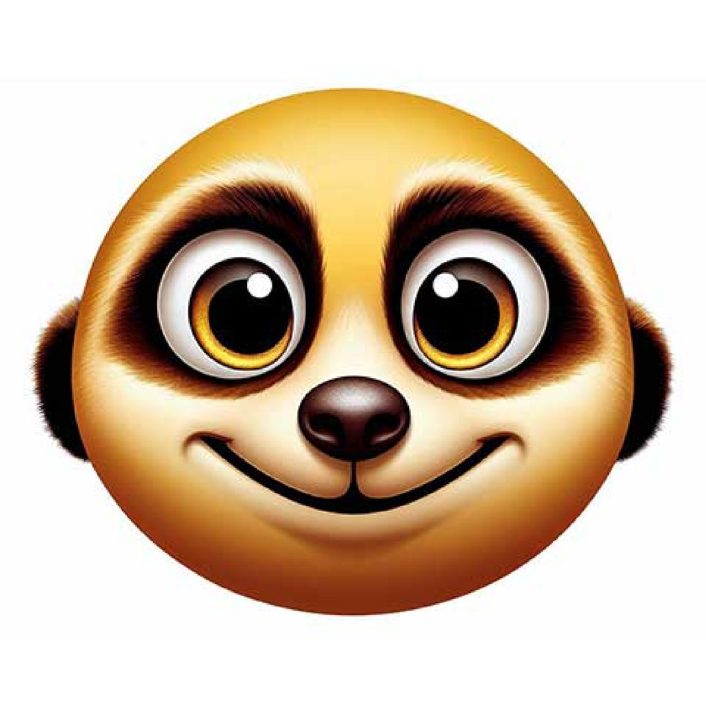 A cartoon meerkat with large eyes and a cheerful smile