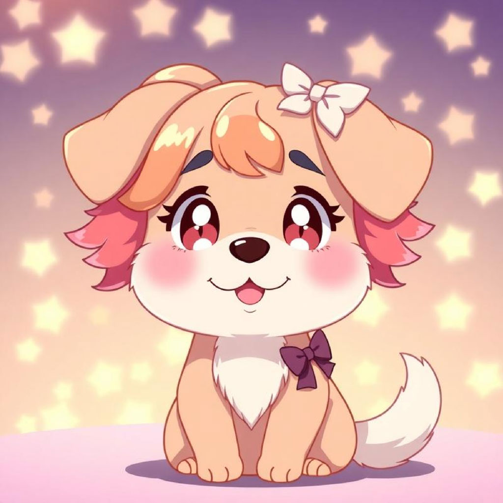 Anime girl with pink and blue hair, wearing a yellow dress with green buttons