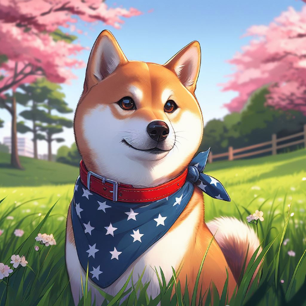 A cartoon dog with brown and gray fur looking to the left, set against a backdrop of a nighttime scene with a full moon and a person walking