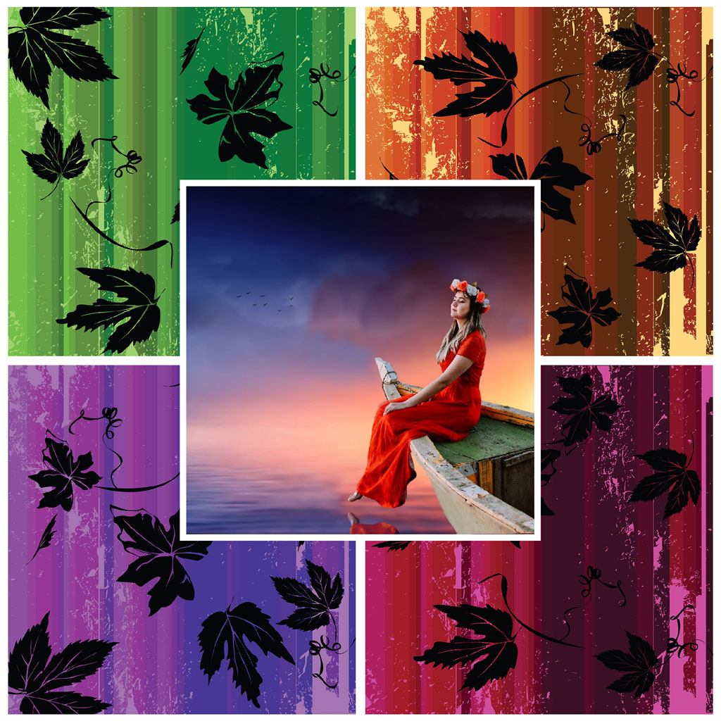 Woman in red dress sitting by the sea