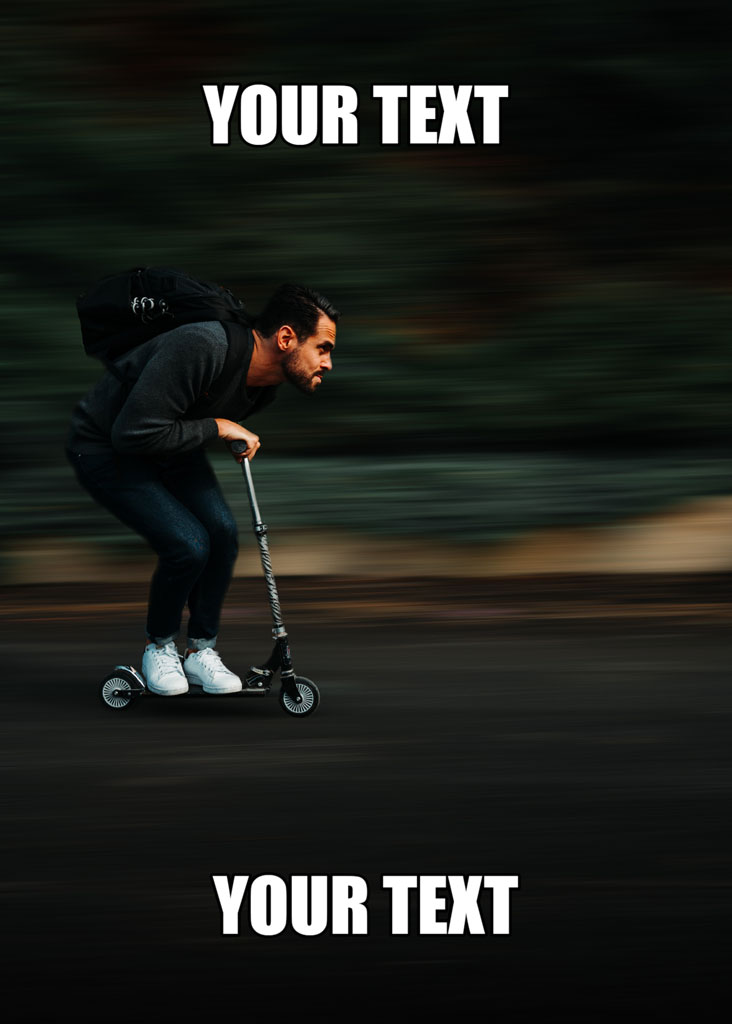 Man with backpack riding electric scooter