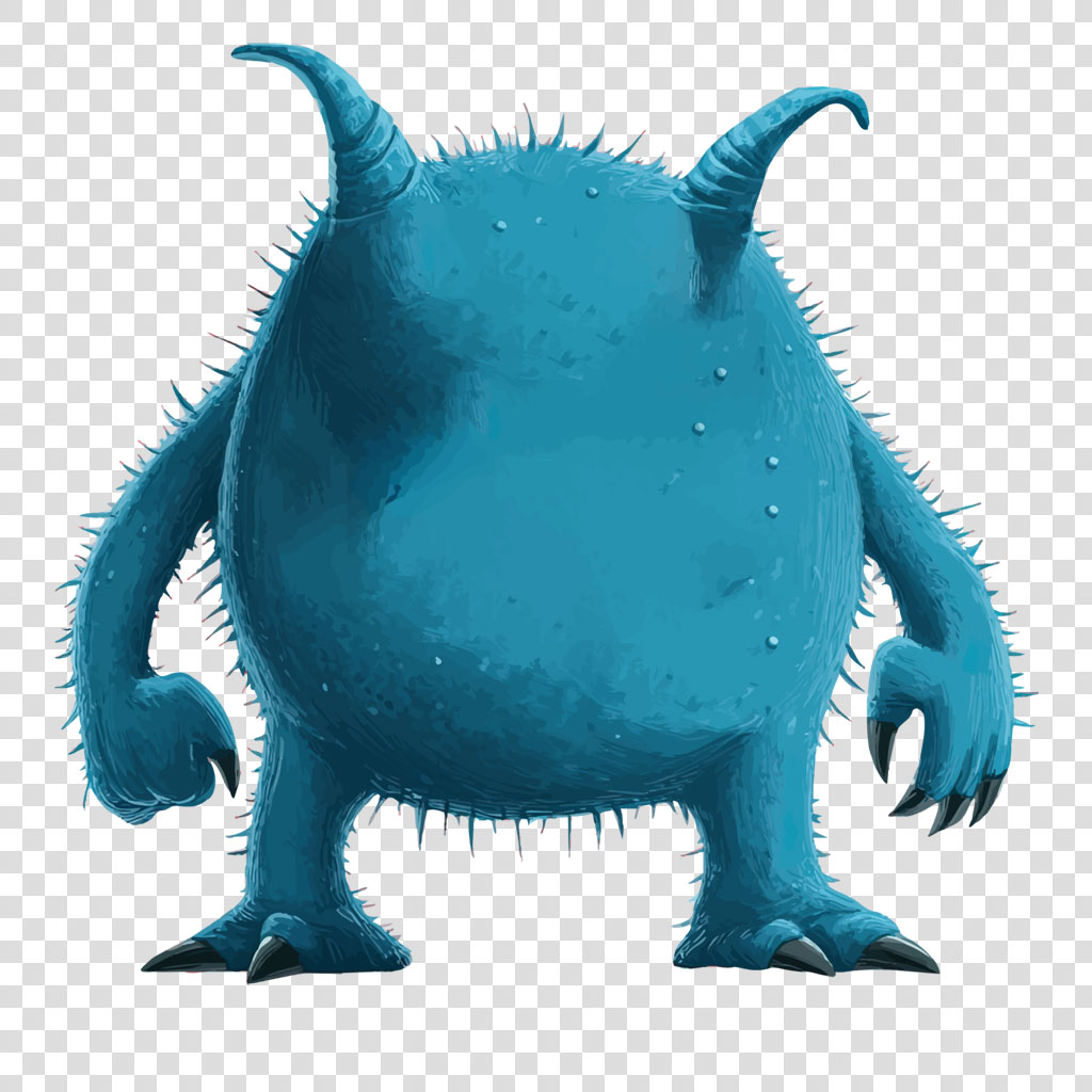 A blue monster with spikes and horns.