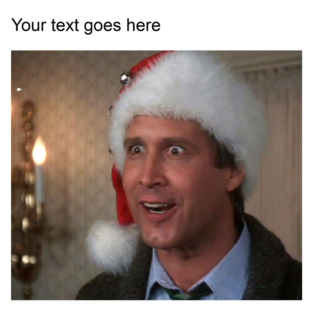Clark Griswold in a Santa hat with a shocked expression