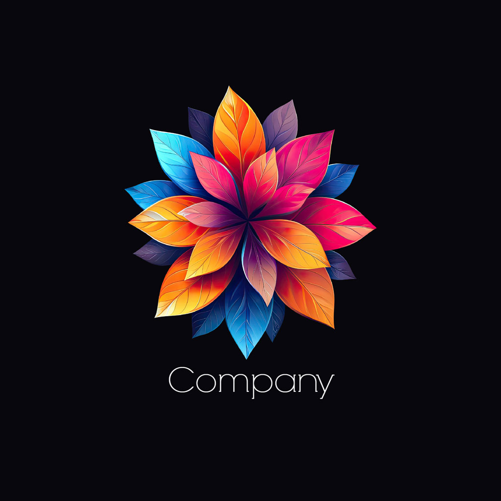 Multicolored flower logo on black background