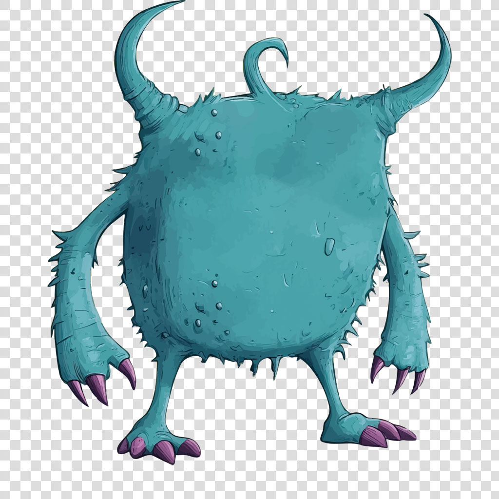 A digital illustration of a fantasy monster with a teal body and purple claws.