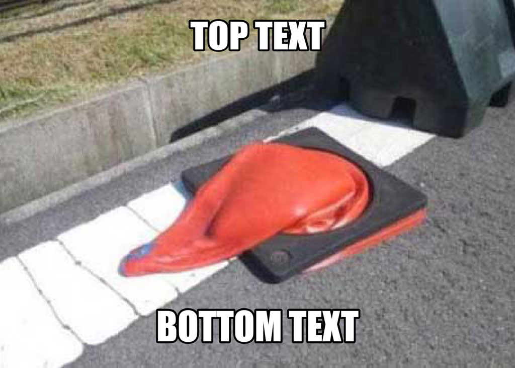 A red speed bump on a road with 'TOP TEXT' and 'BOTTOM TEXT' overlaid